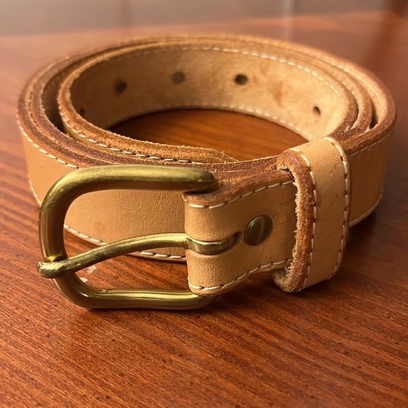 COPY - Genuine Leather Natural Tan Belt Gold Buckle Size 34 - Picture 1 of 4